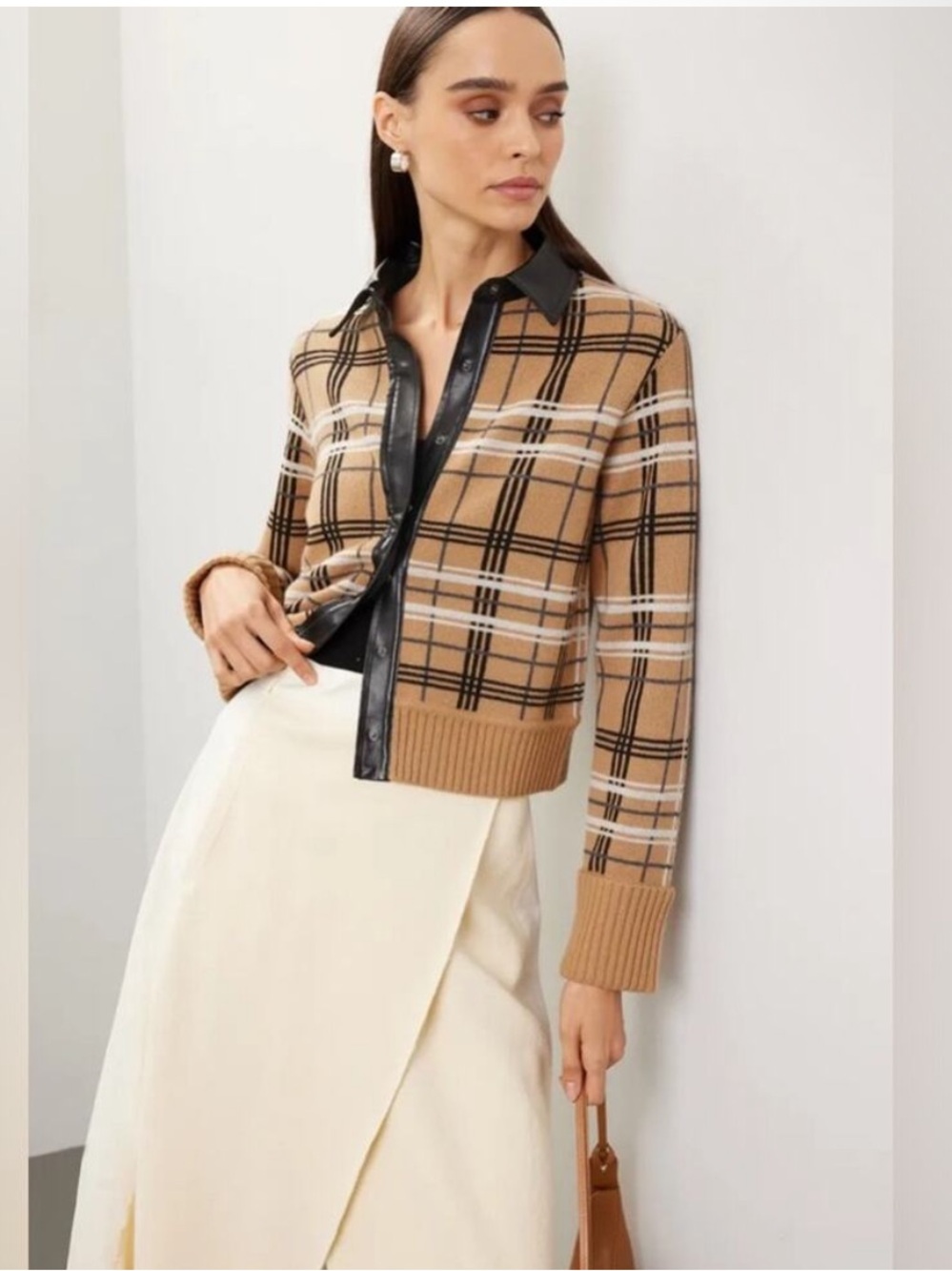 SIMKHAI Blaine Plaid Knit Cardigan Jacket
Size XL Wool & Cashmere